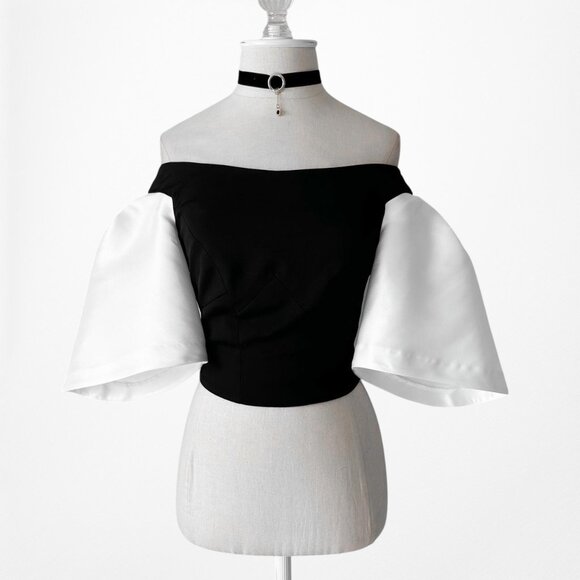 Coast Black White Colorblock Bell Sleeve Bustier Corset Cropped Top Size XS - Picture 4 of 7